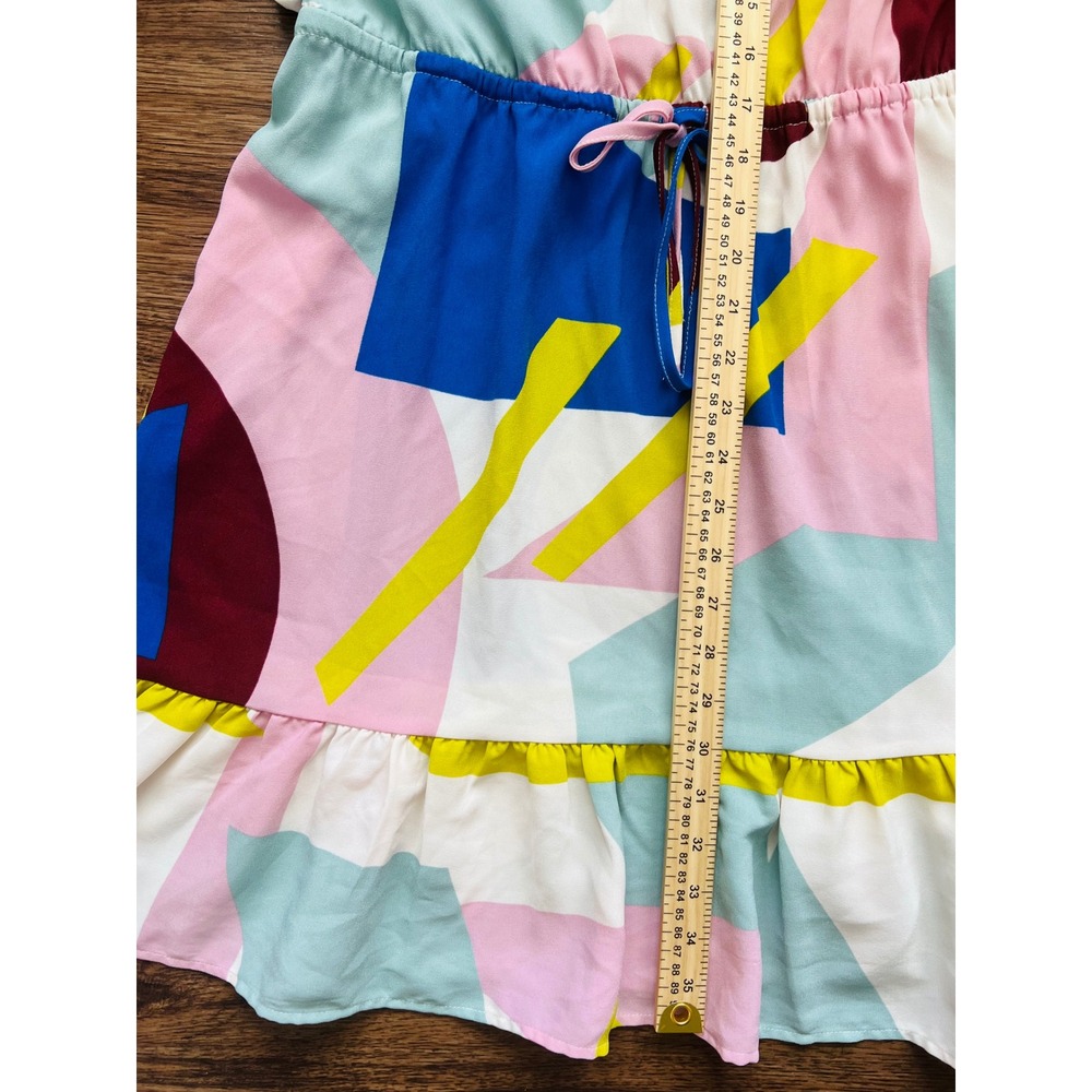 ModCloth Womens Abstract Geometric Print Ruffle Mini Dress Multi-Color Size L - Picture 6 of 7
